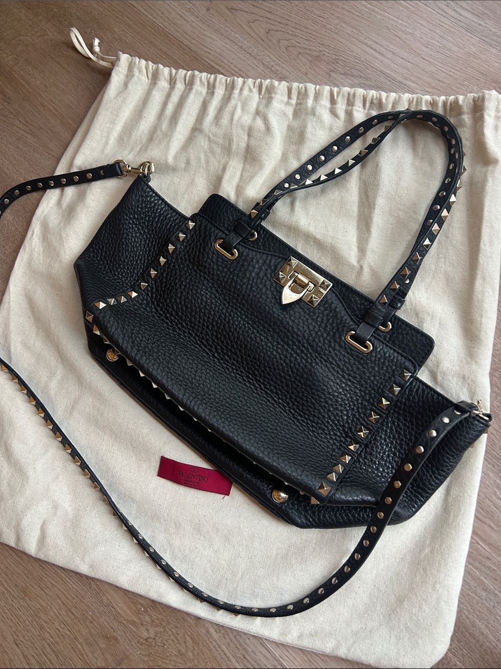 Valentino Garavani Black Rockstud Leather Shoulder Crossbody Bag